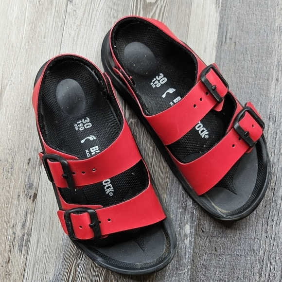 Birkenstock Other - Birkenstock Mogami Birko-Flor Crimson Red + Black Footbed Size 12-12.5